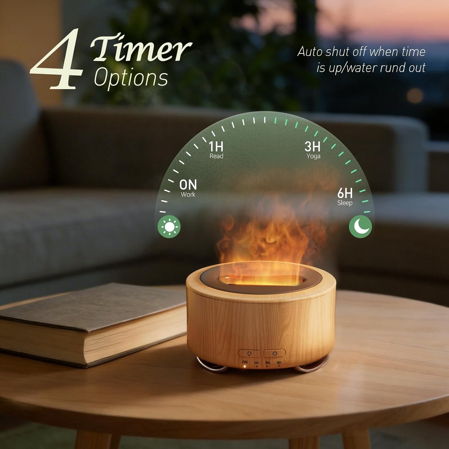 500ML Fireplace Essential Oil Diffuser Flame Light encalife