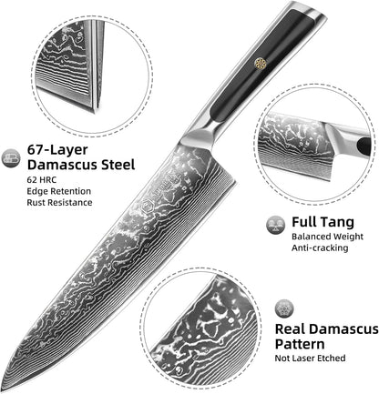 Damascus Chef Knife | 8 Inch Japanese Kitchen Knife encalife