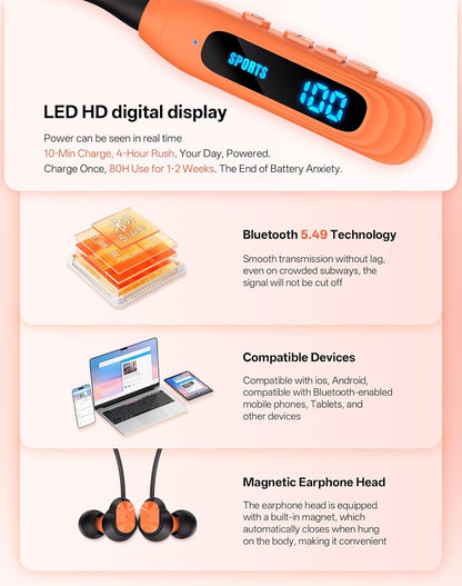 Neckband Bluetooth Headphones with 80H Playtime encalife