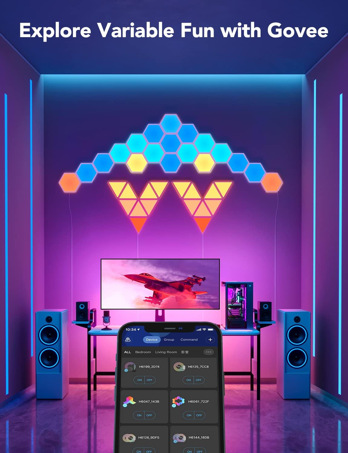 RGB Lighting Hexagon Wall Panels for Gaming Decor encalife