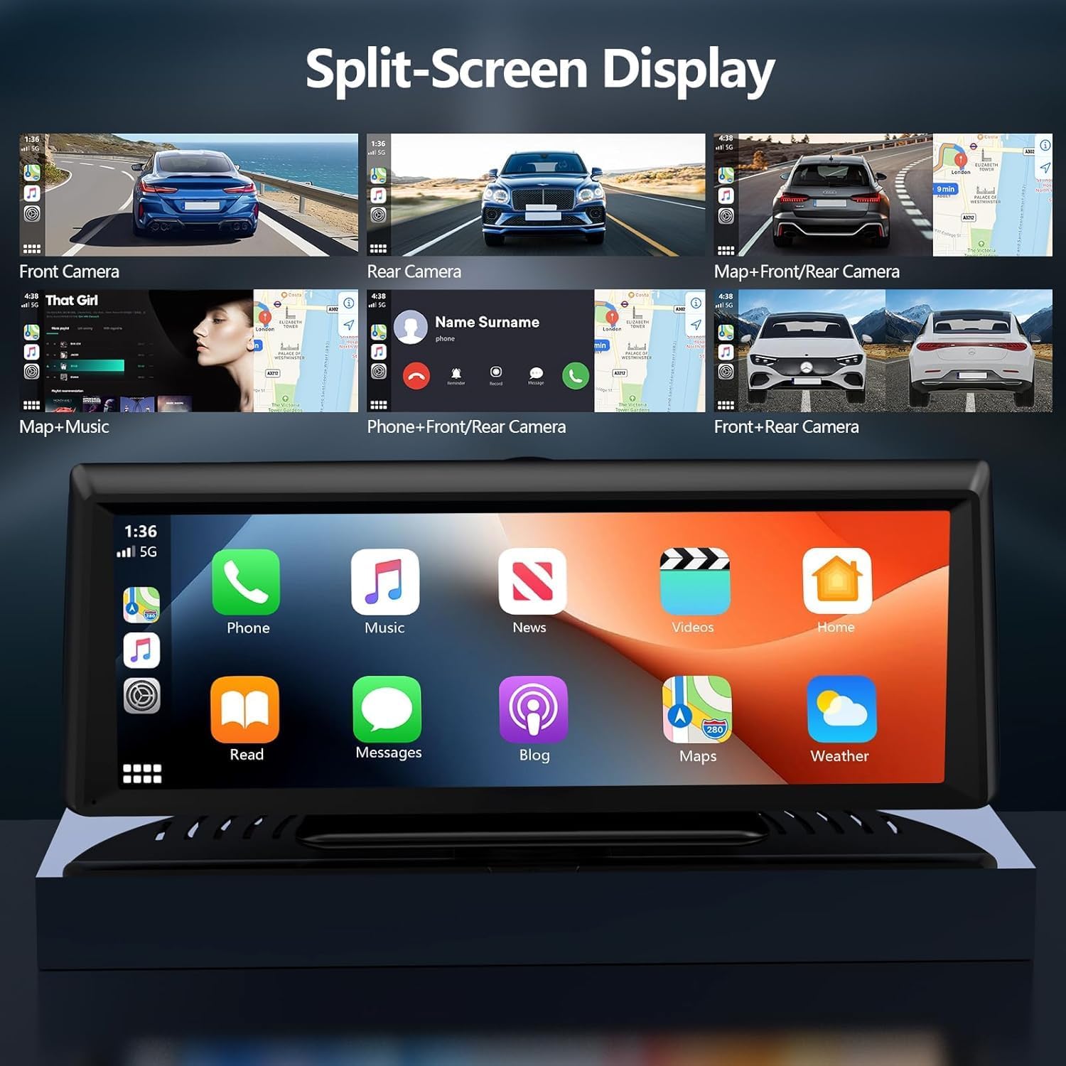 8.1 Inch Wireless Carplay Screen With Dash Camera encalife
