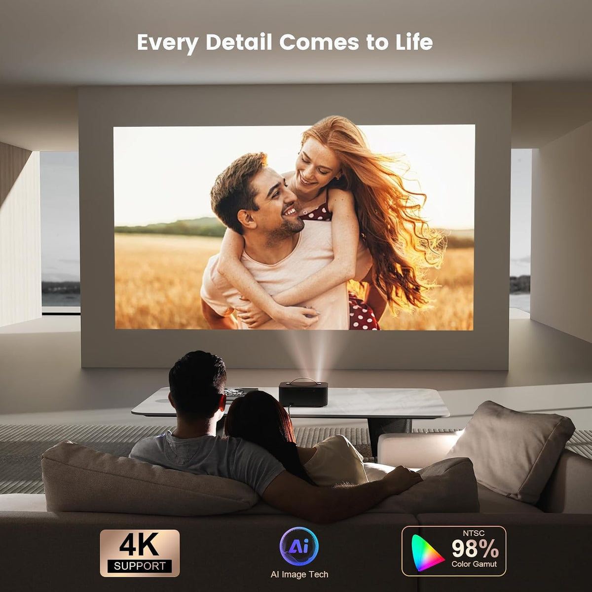 Portable 4K Smart Bedroom Projector encalife
