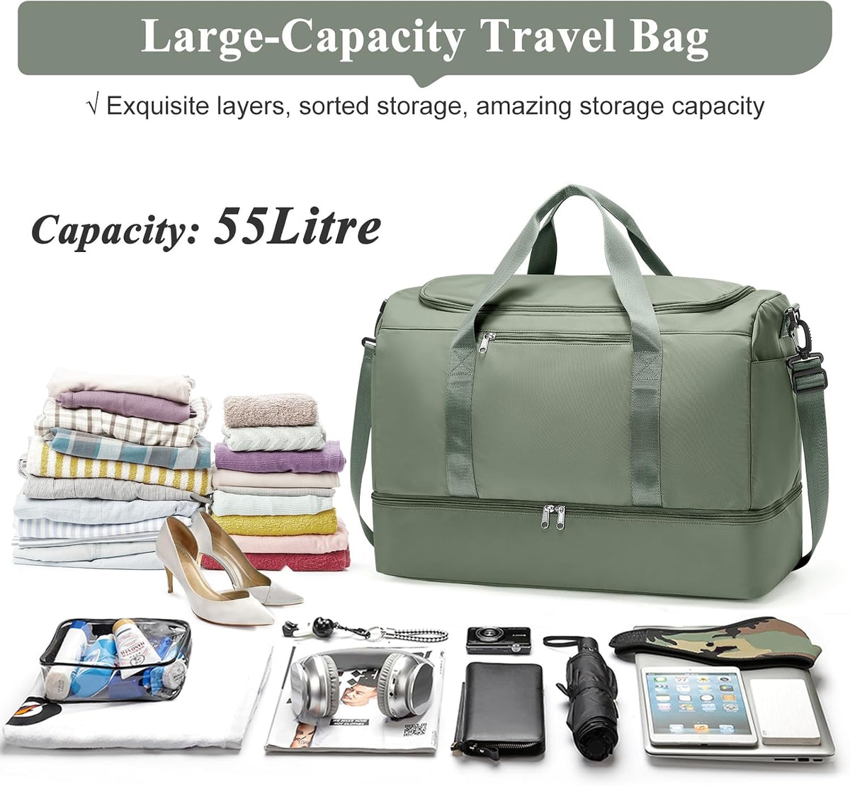 Weekender Bag with Shoe Compartment | Carry on luggage encalife
