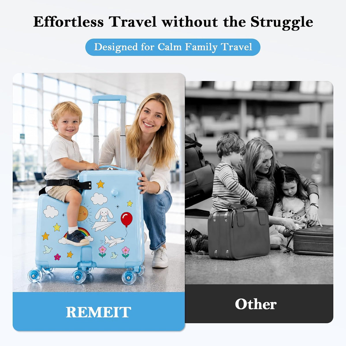 Kids Ride-On Suitcase with Spinner Wheels | Carry on Luggage encalife