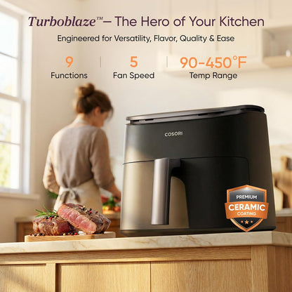 6-Quart 9-in-1 Ceramic Coated High-Speed Air Fryer encalife