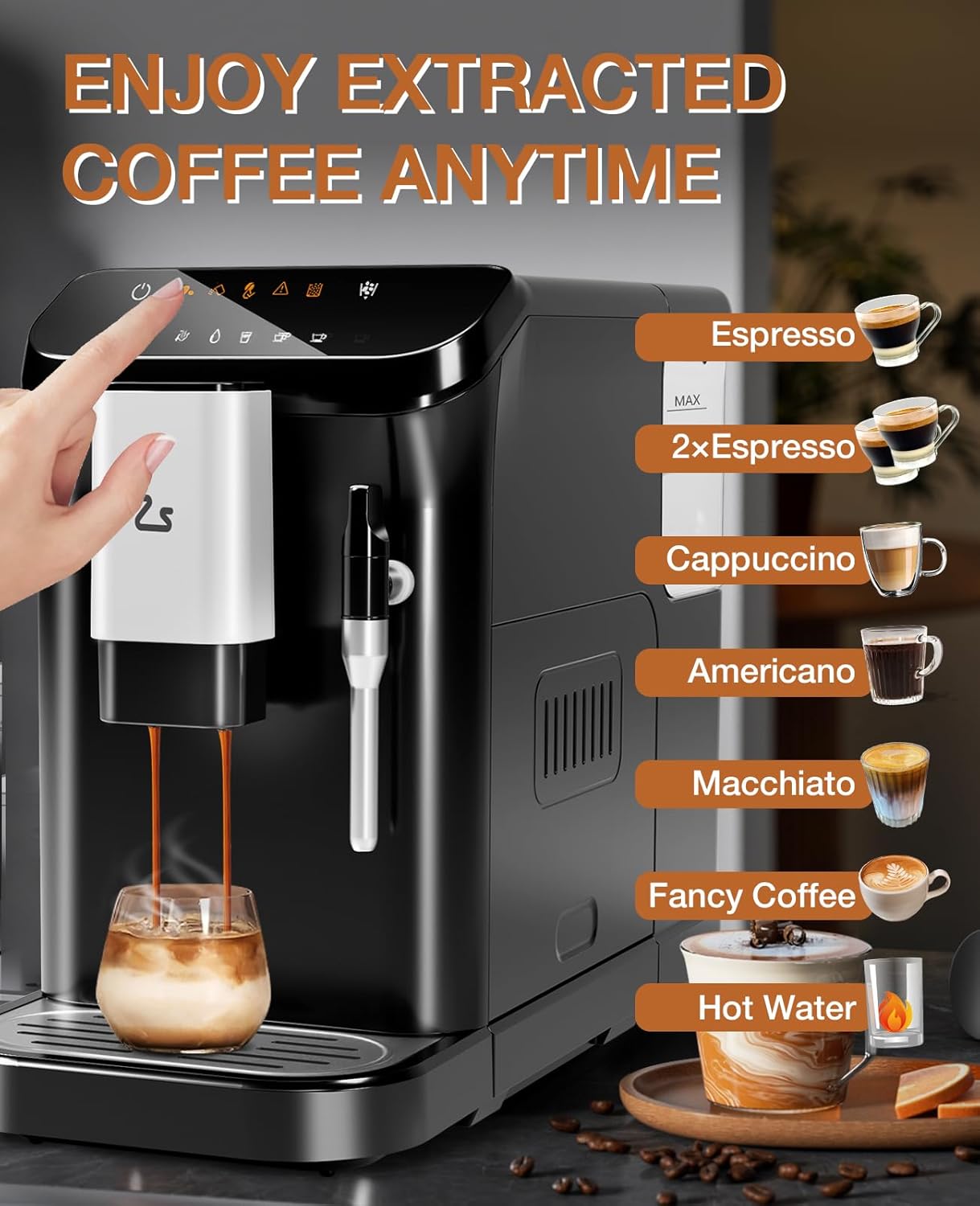 20 Bar Automatic Espresso Machine with Grinder &amp; Frother encalife