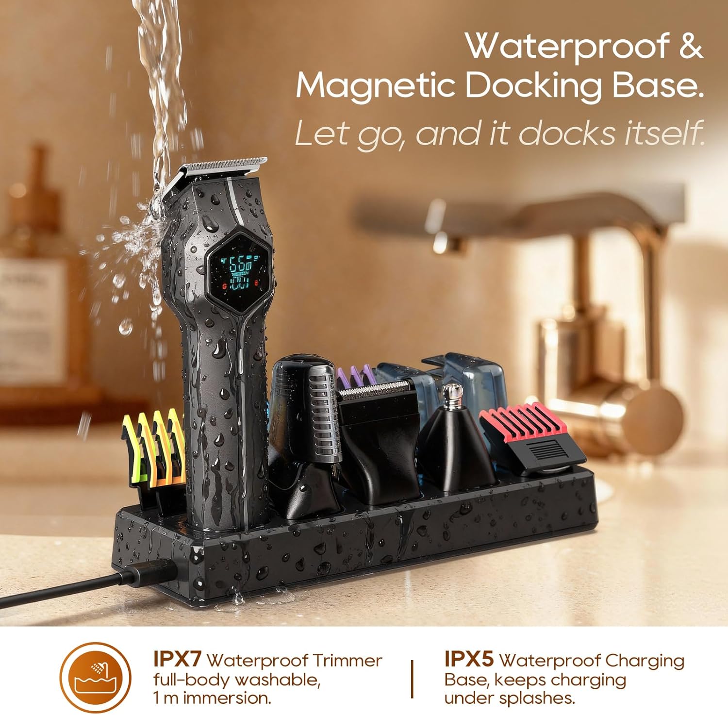 Magnetic Beard Trimmer with Waterproof Grooming Kit encalife