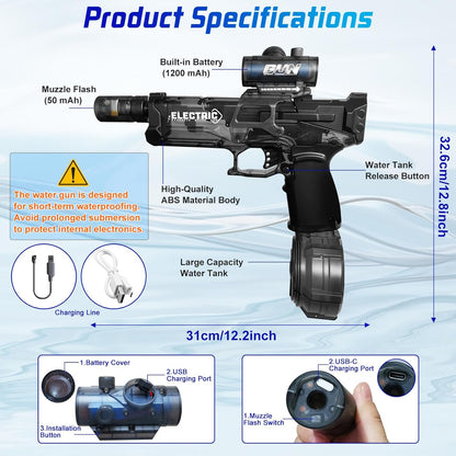 Electric Water Gun | Flash Recoil High Capacity Blaster Toy encalife