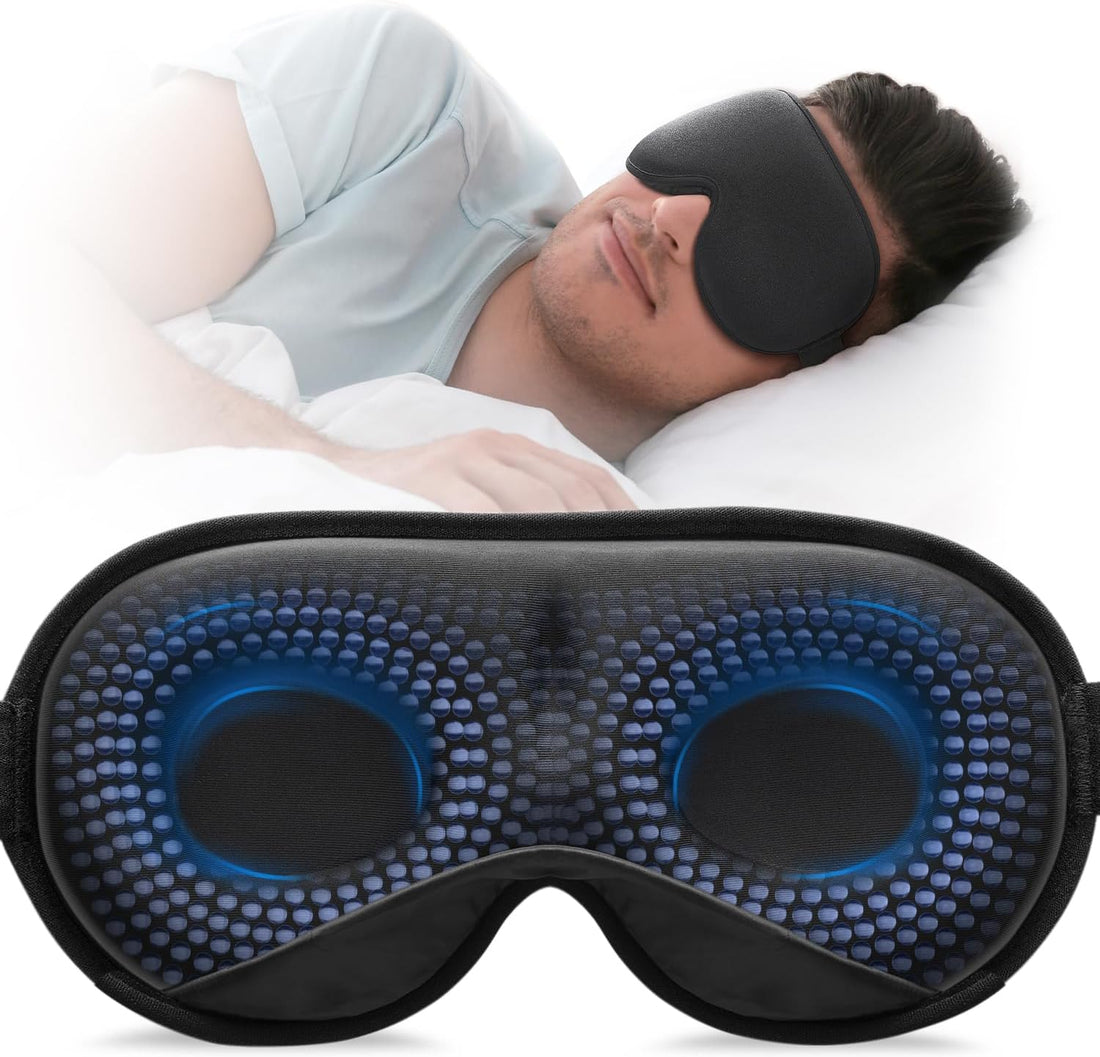 Black weighted sleep mask with adjustable strap and deep eye pockets