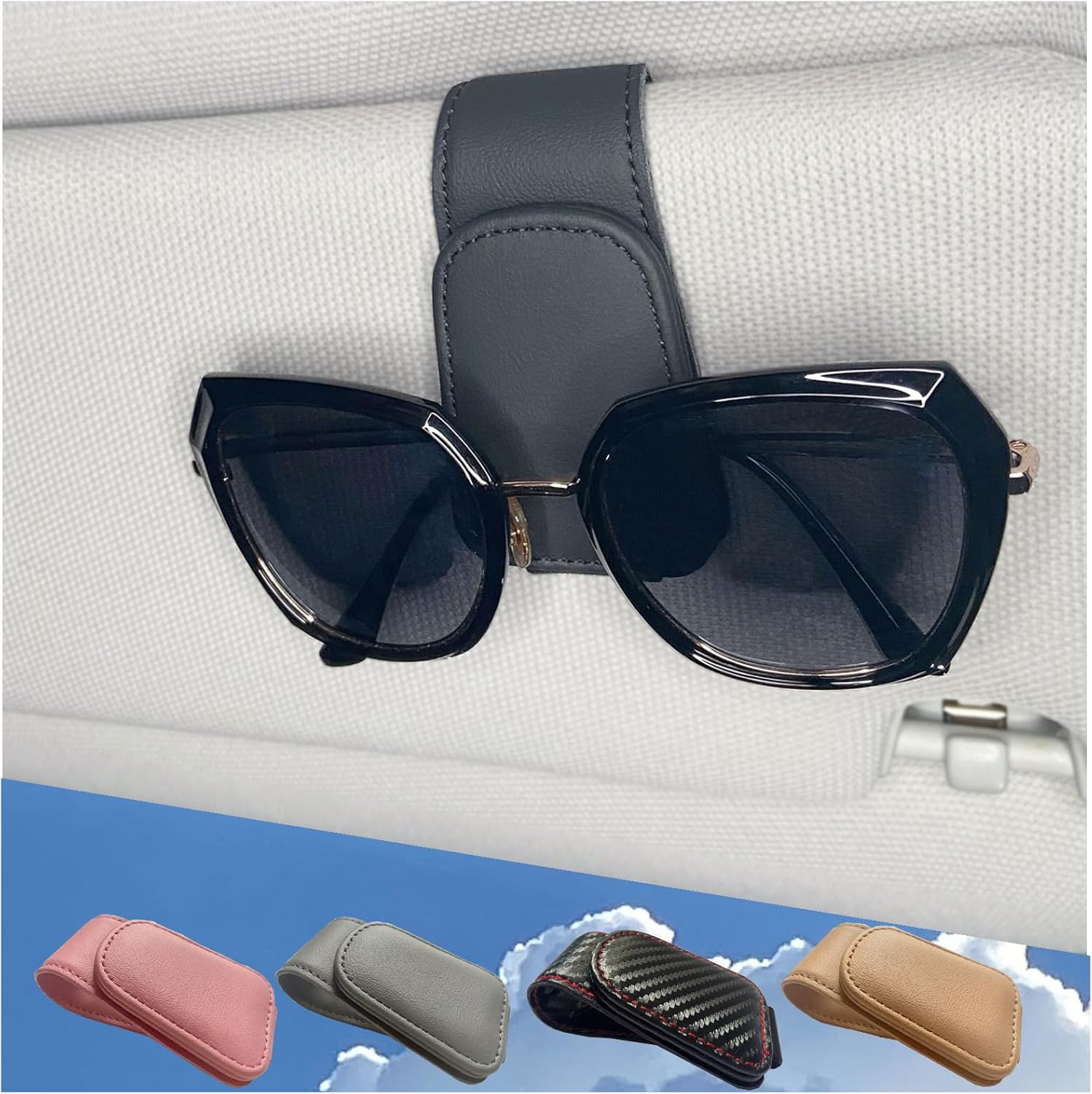 Magnetic Leather Sunglass Holder for Car Visor encalife