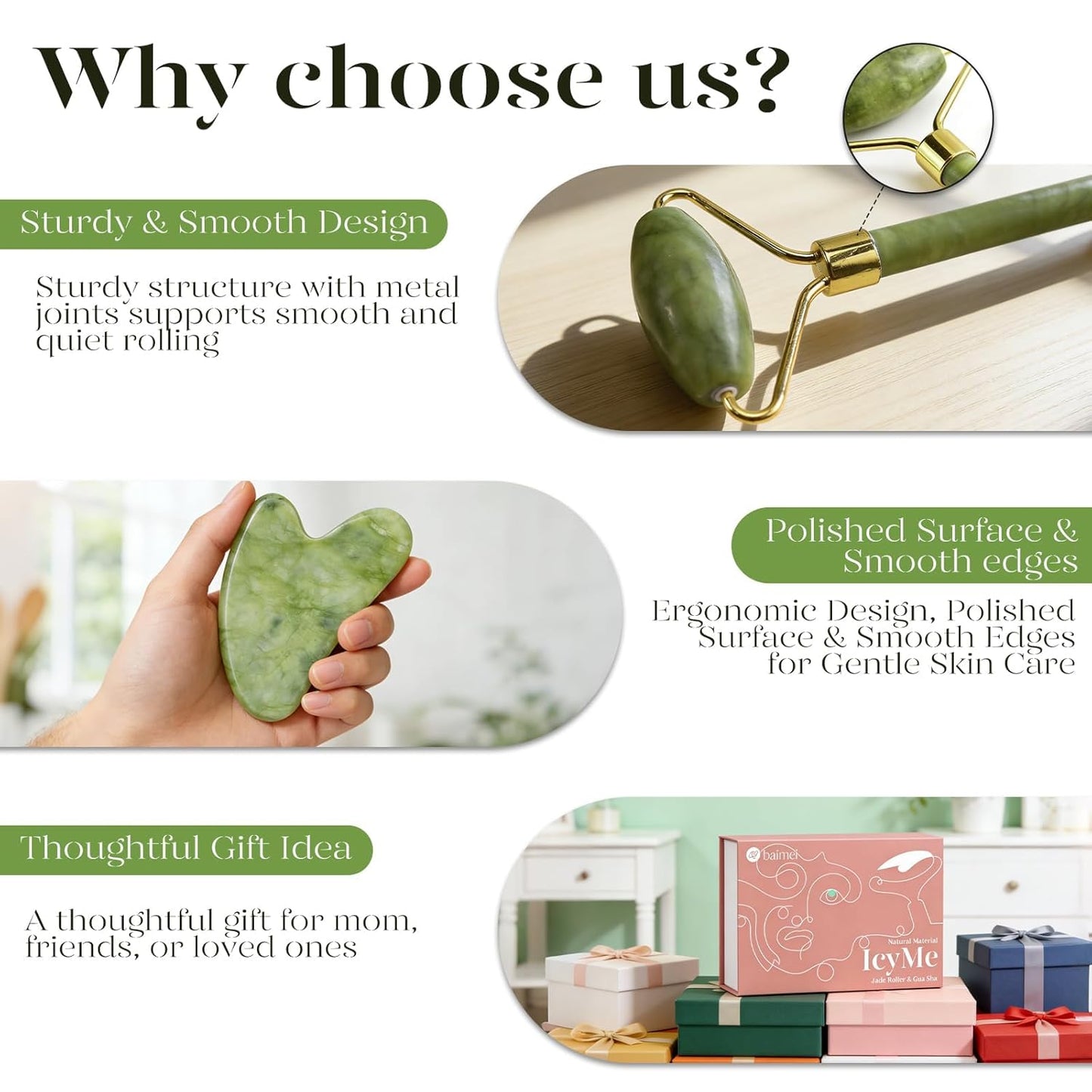 Jade Roller Gua Sha Facial Massage Beauty Set encalife