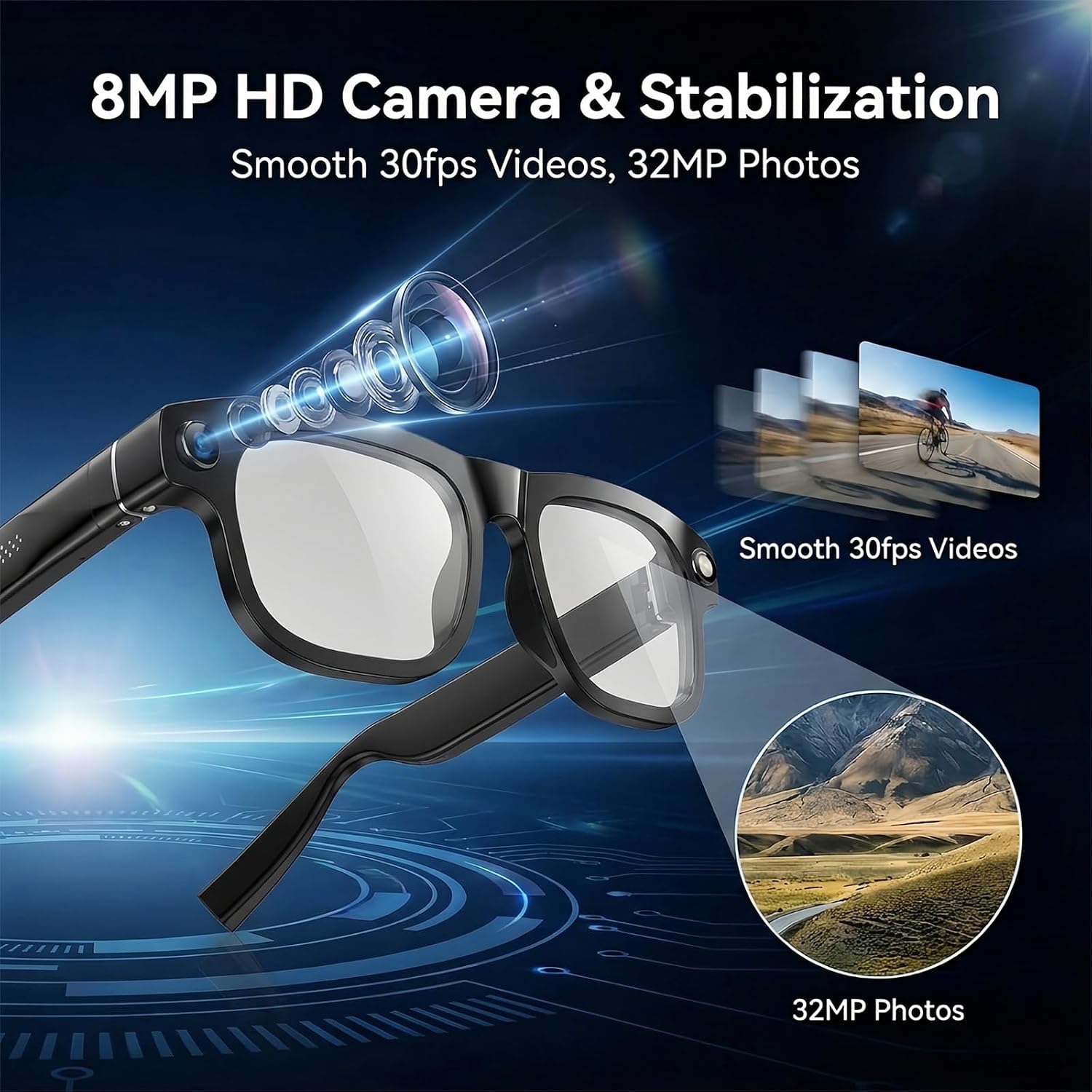 AI Smart Glasses With Camera Bluetooth Audio encalife