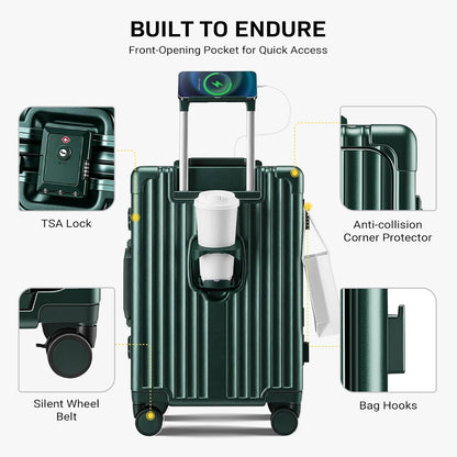 Aluminum Frame Carry On Luggage with USB Charging encalife