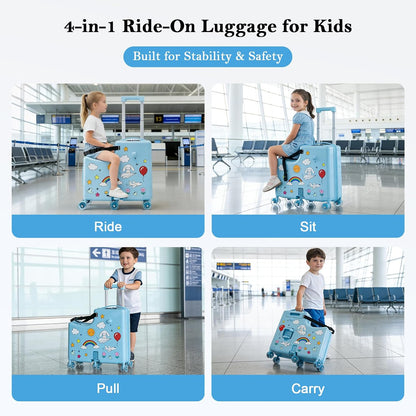 Kids Ride-On Suitcase with Spinner Wheels | Carry on Luggage encalife