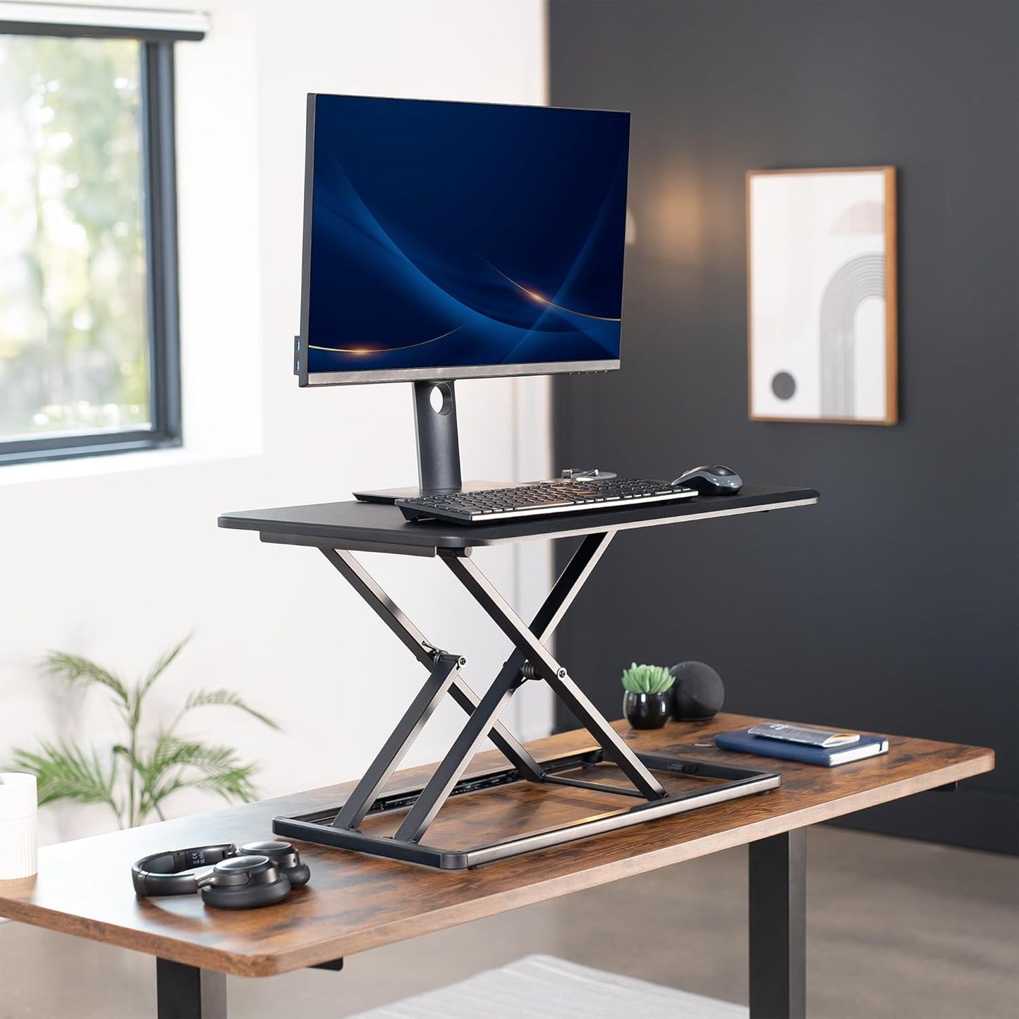 Black Standing Desk Converter Tabletop Workstation Riser encalife