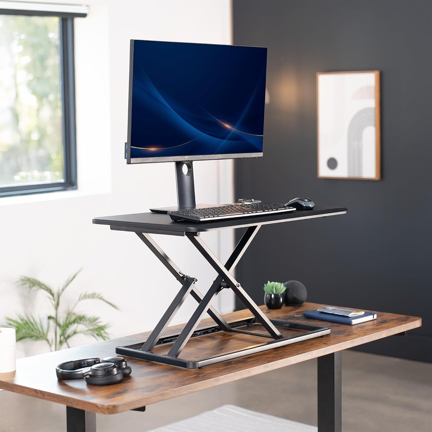 Black Standing Desk Converter Tabletop Workstation Riser encalife