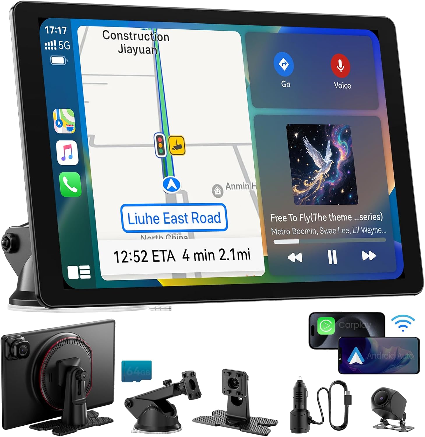 Ultra slim Wireless Carplay Screen with Android Auto voice control