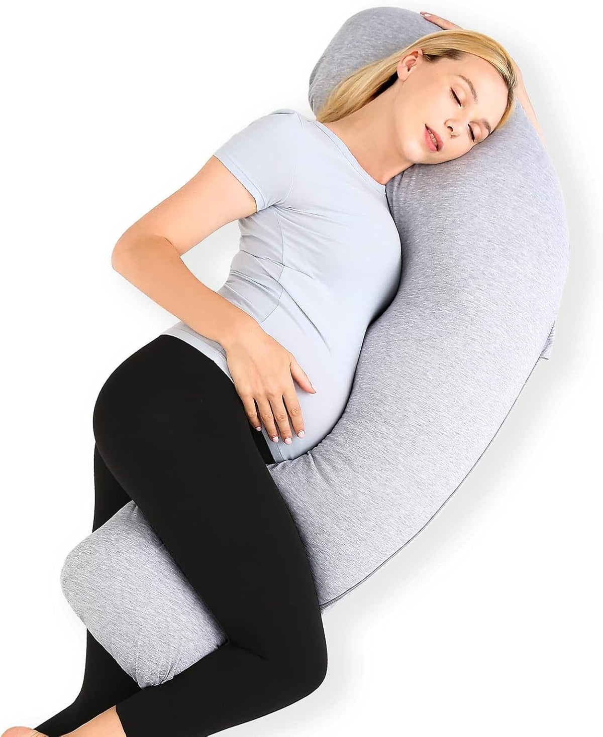 Side sleeper J shape body pillow with ergonomic full body support