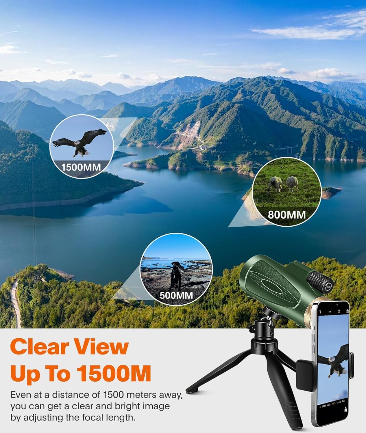 80x100 High Power Monocular I Tripod I Phone Adapter encalife