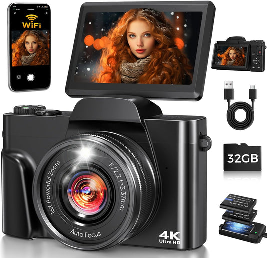 4K Digital Camera I 64MP Vlogging & Travel Camera with Flip Screen