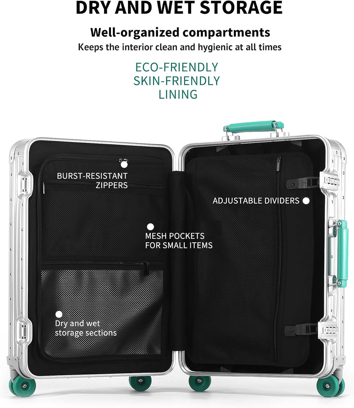Aluminum Frame Zipperless Carry On Luggage encalife