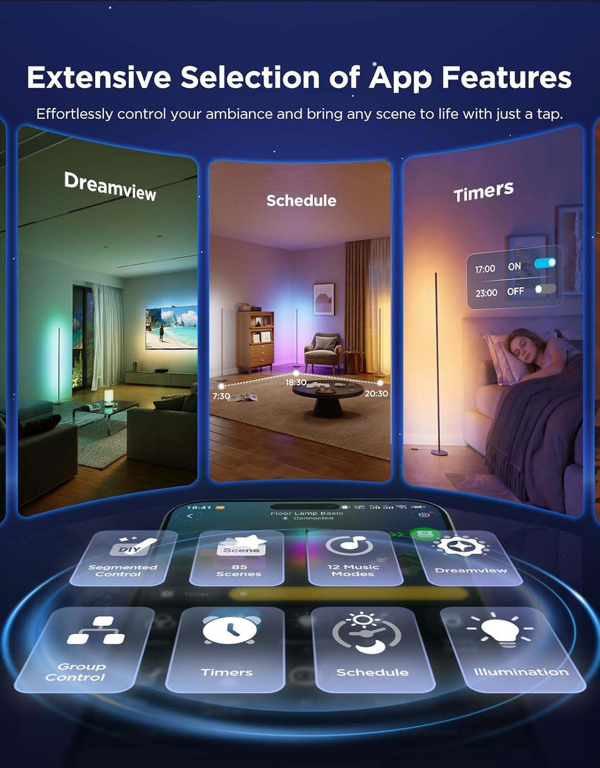 Smart RGBIC Corner Floor Lamp With Music Sync encalife