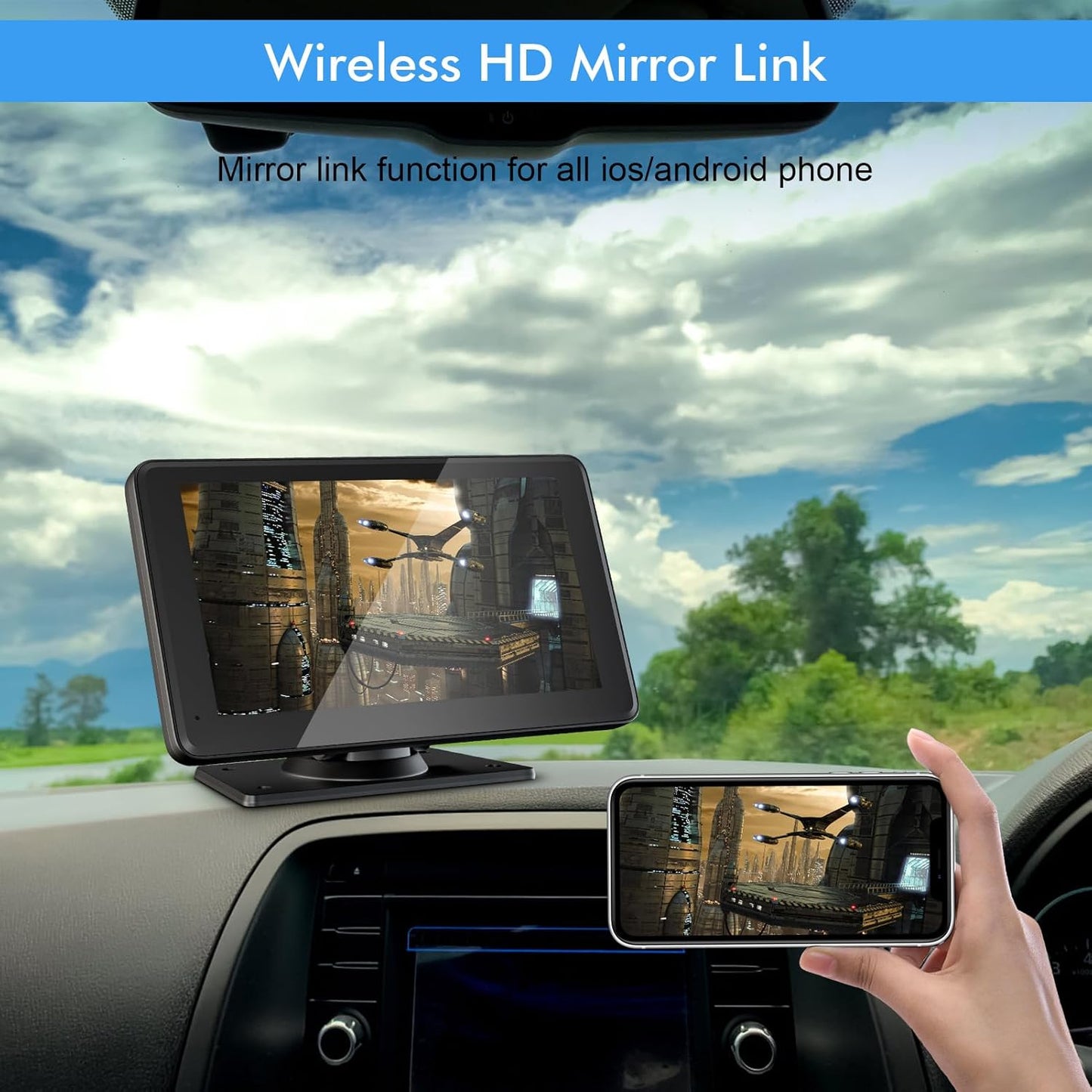 7 Inch Wireless Carplay Screen With GPS Camera encalife