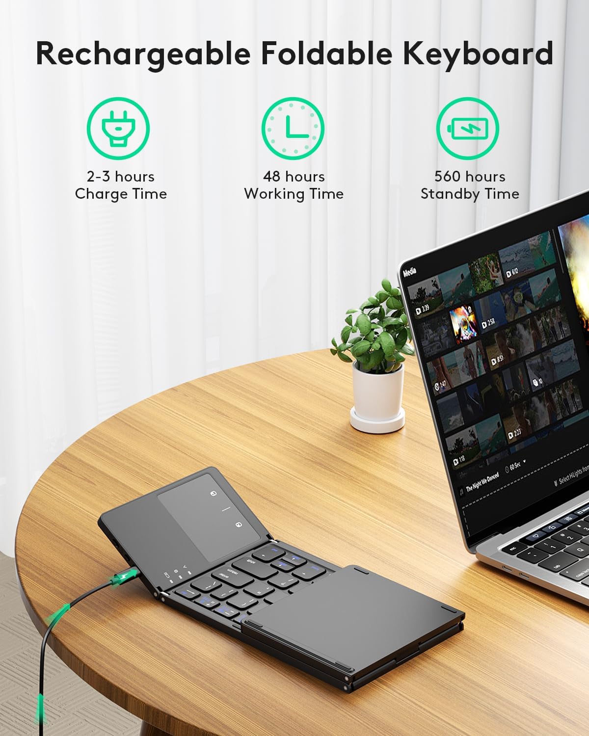 Foldable Bluetooth Keyboard with Touchpad Phone Stand encalife