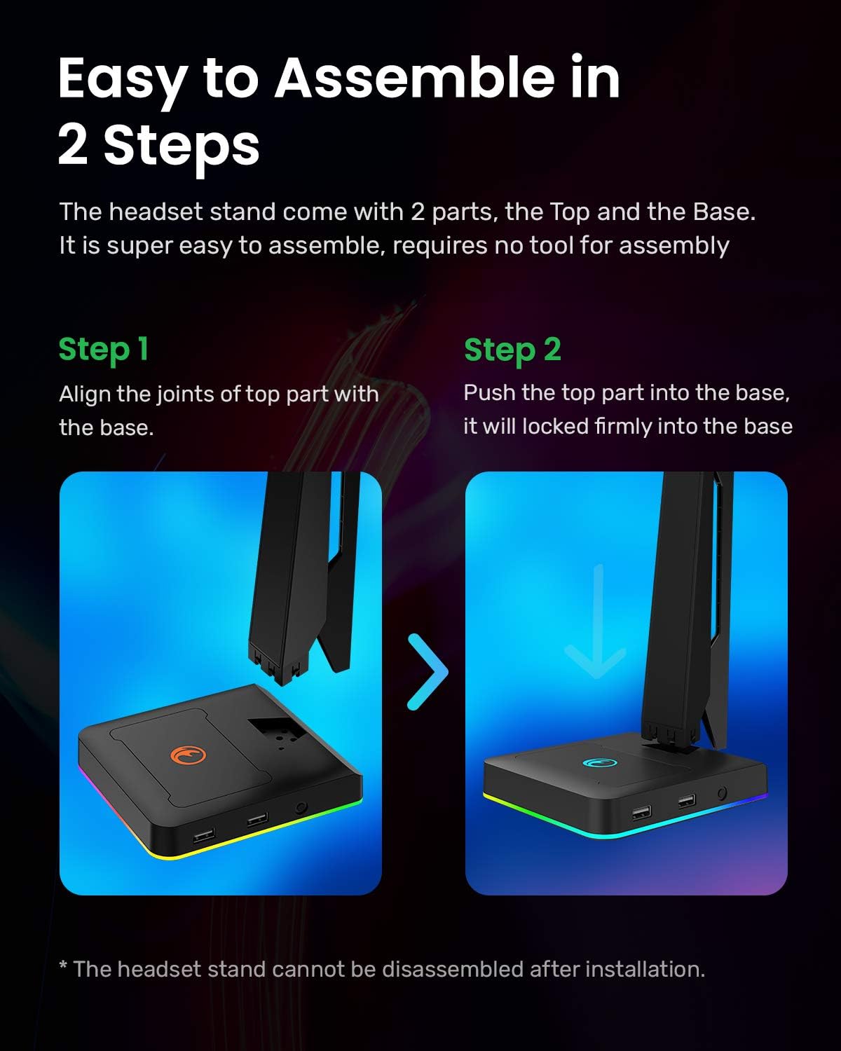 RGB Lighting Gaming Headset Stand USB Hub encalife