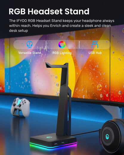 RGB Lighting Gaming Headset Stand USB Hub encalife
