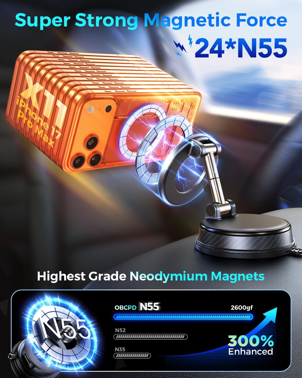 Magnetic MagSafe Car Phone Mount Vacuum Suction encalife