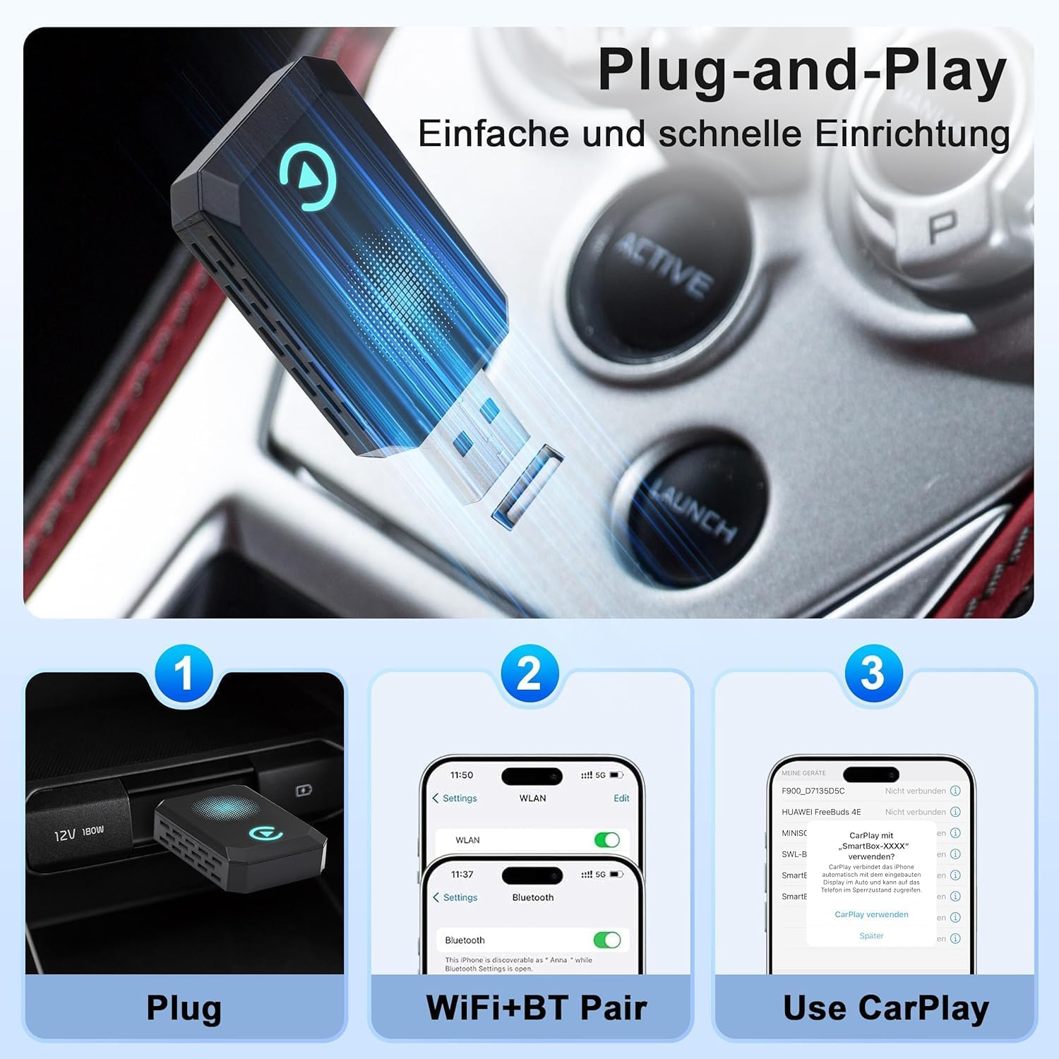 Wireless CarPlay Adapter Plug and Play encalife