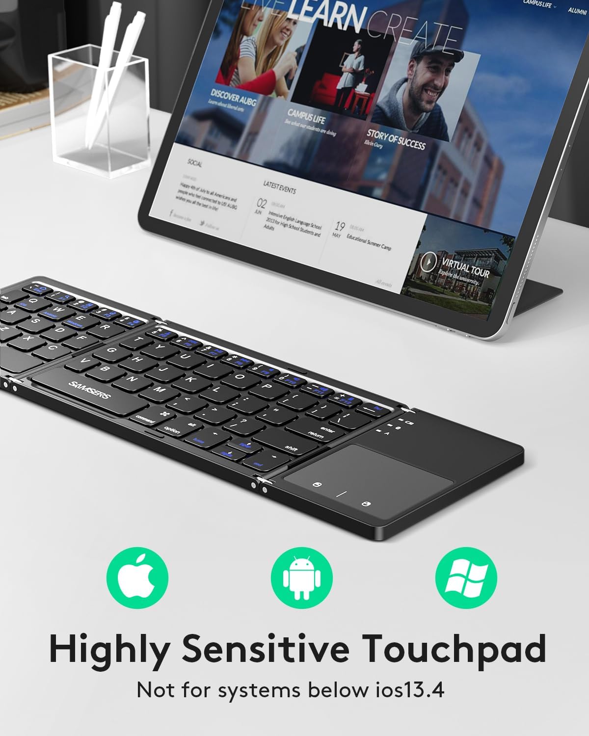 Foldable Bluetooth Keyboard with Touchpad Phone Stand encalife