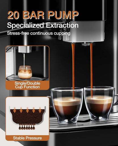 20 Bar Espresso Machine with Grinder &amp; Frother encalife
