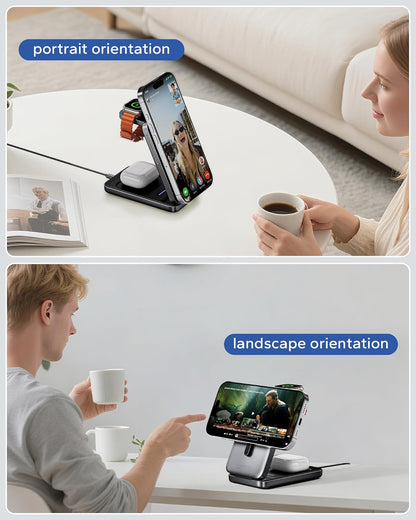 Foldable 3-in-1 Magnetic Travel Charging Station Set encalife
