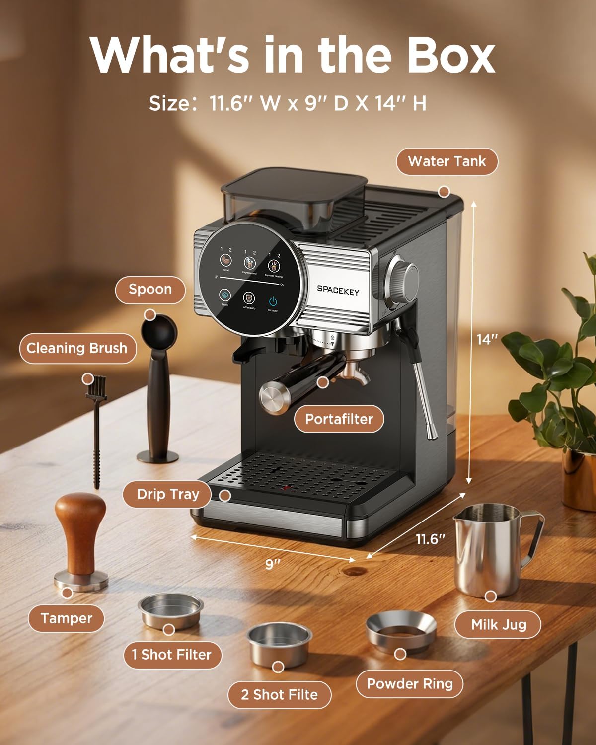 20 Bar Espresso Machine with Grinder &amp; Milk Frother encalife