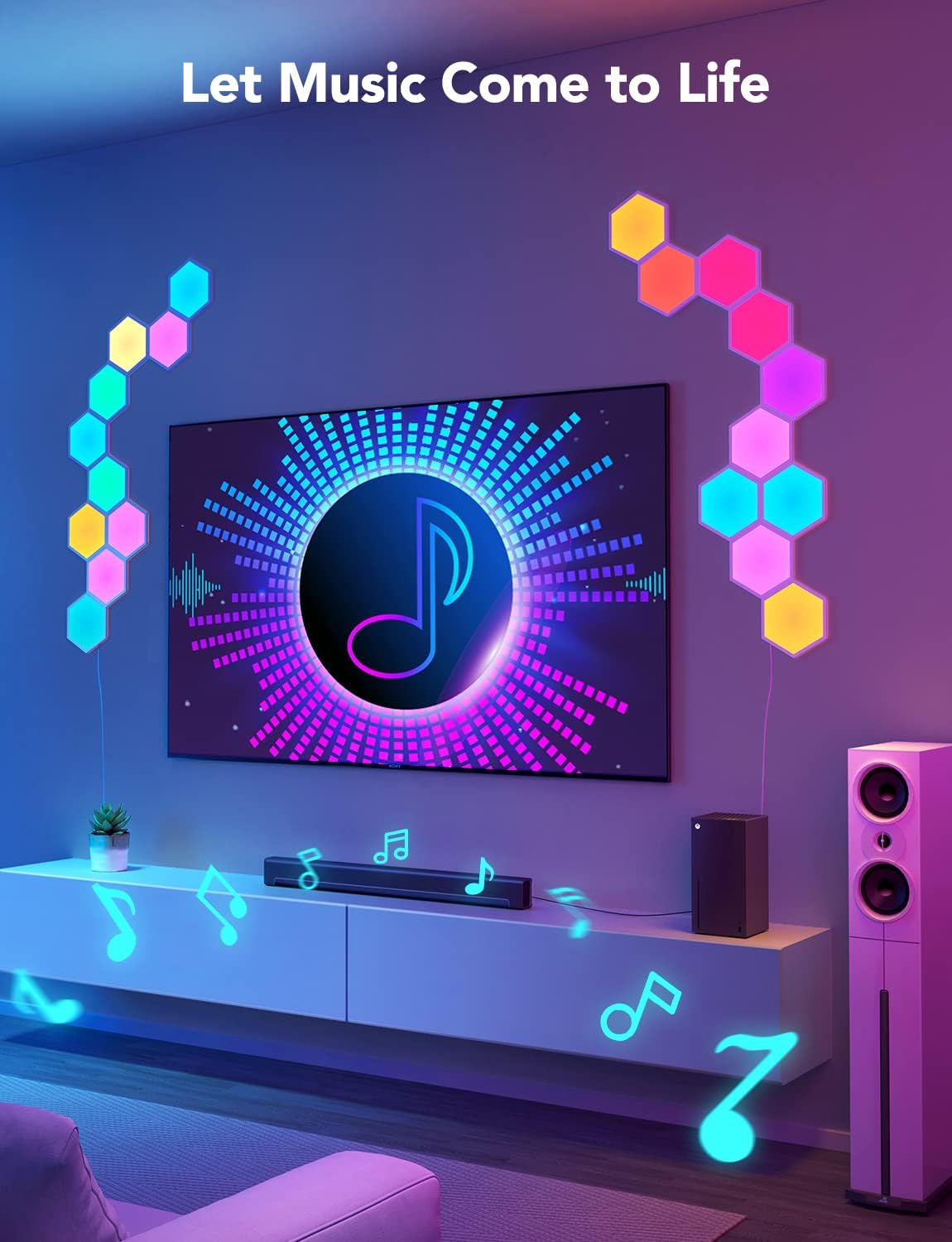 RGB Lighting Hexagon Wall Panels for Gaming Decor encalife