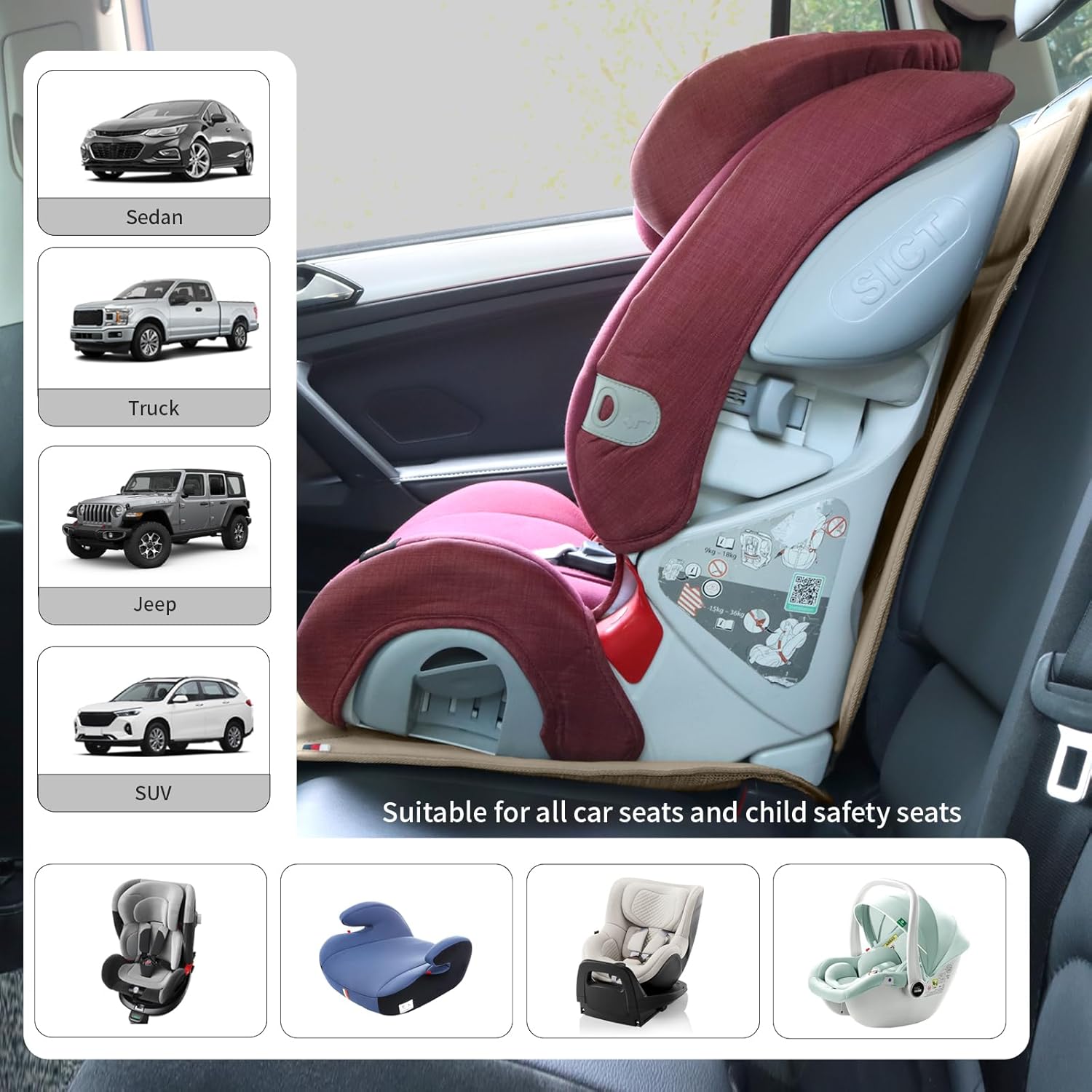 Waterproof Back Seat Car Protector Kick Mat with Pockets encalife
