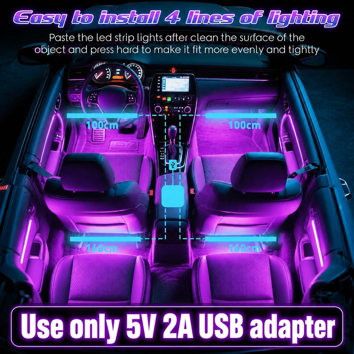 RGB Car Ambient Light Strips encalife