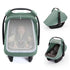 Baby car seat with green protective canopy in use