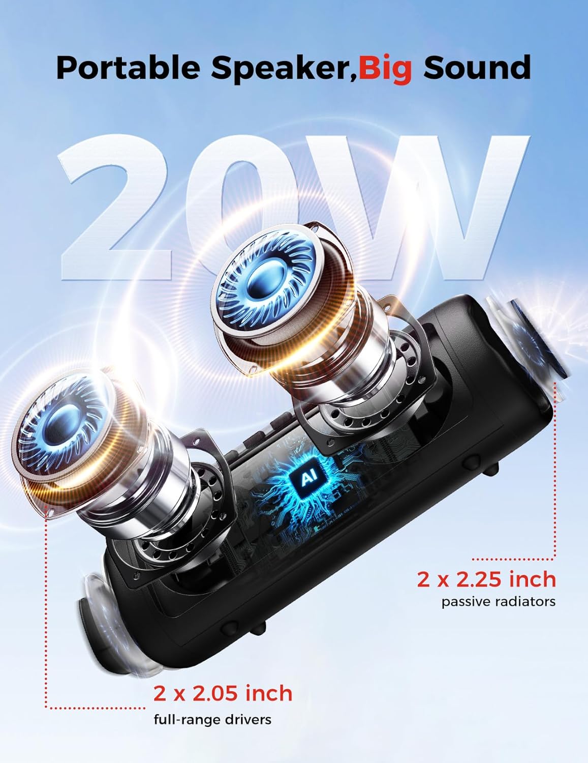 Powerful 20W Waterproof Bluetooth Speaker With Lights encalife