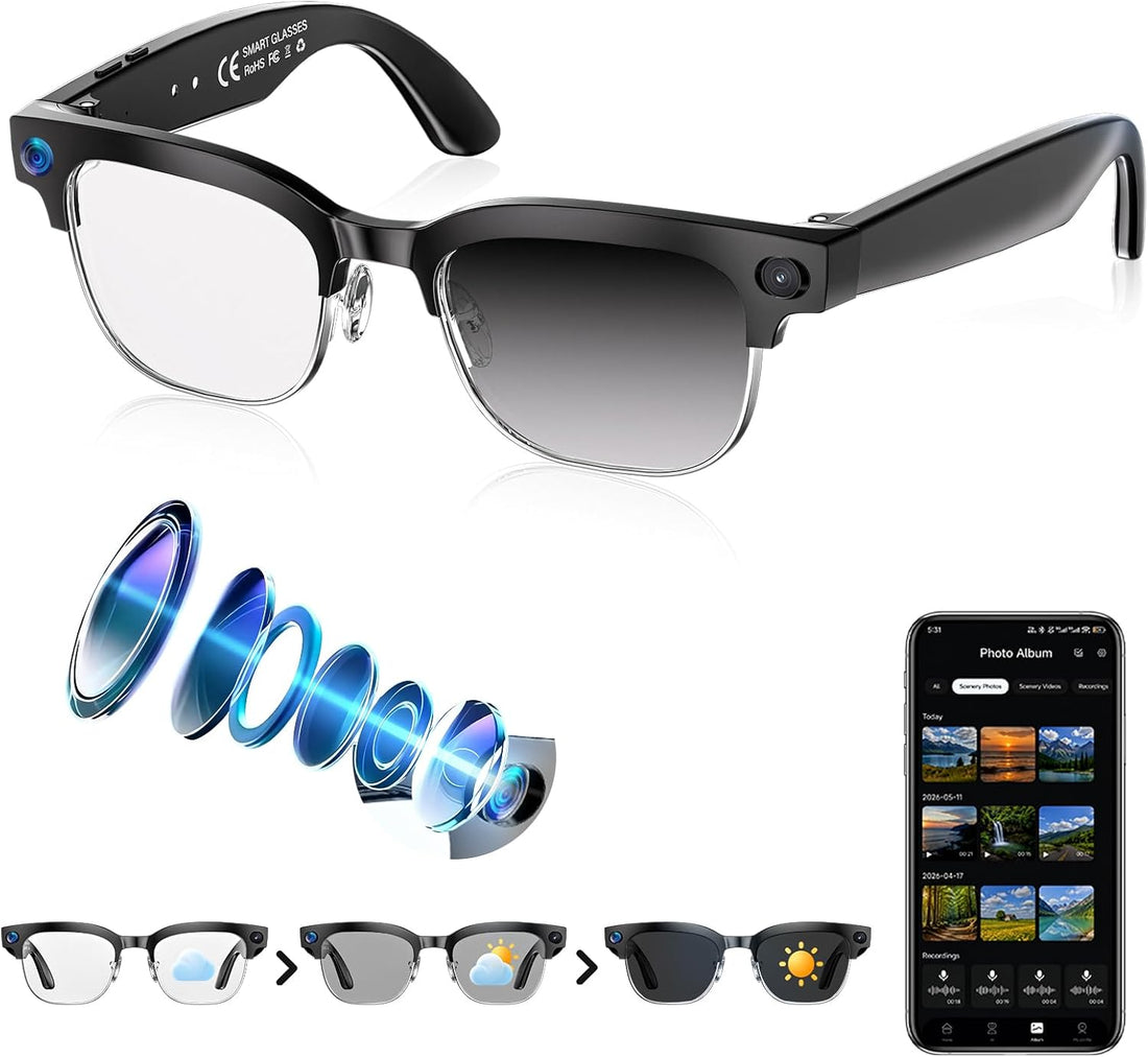 AI camera smart sunglasses with 4K video, Bluetooth audio and photochromic lenses