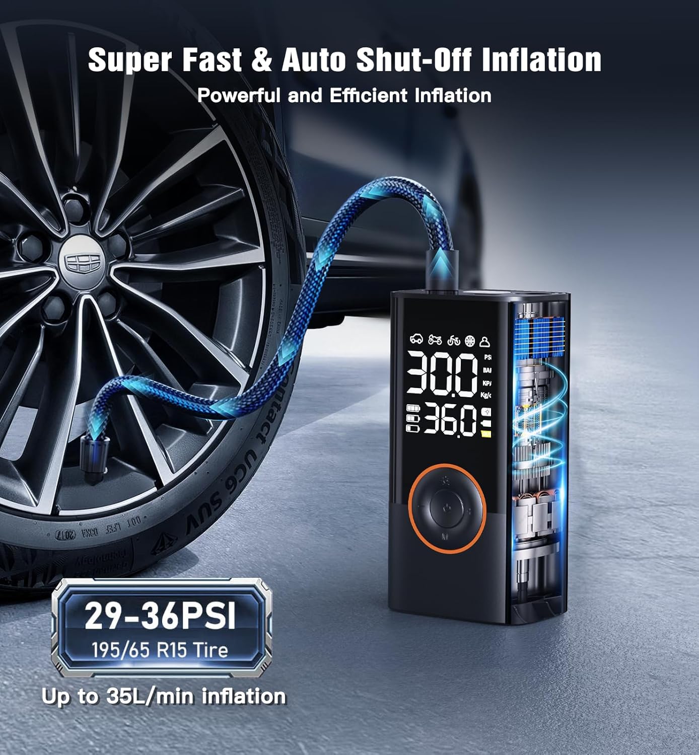 Portable Cordless Tire Inflator With Digital Pressure Gauge encalife