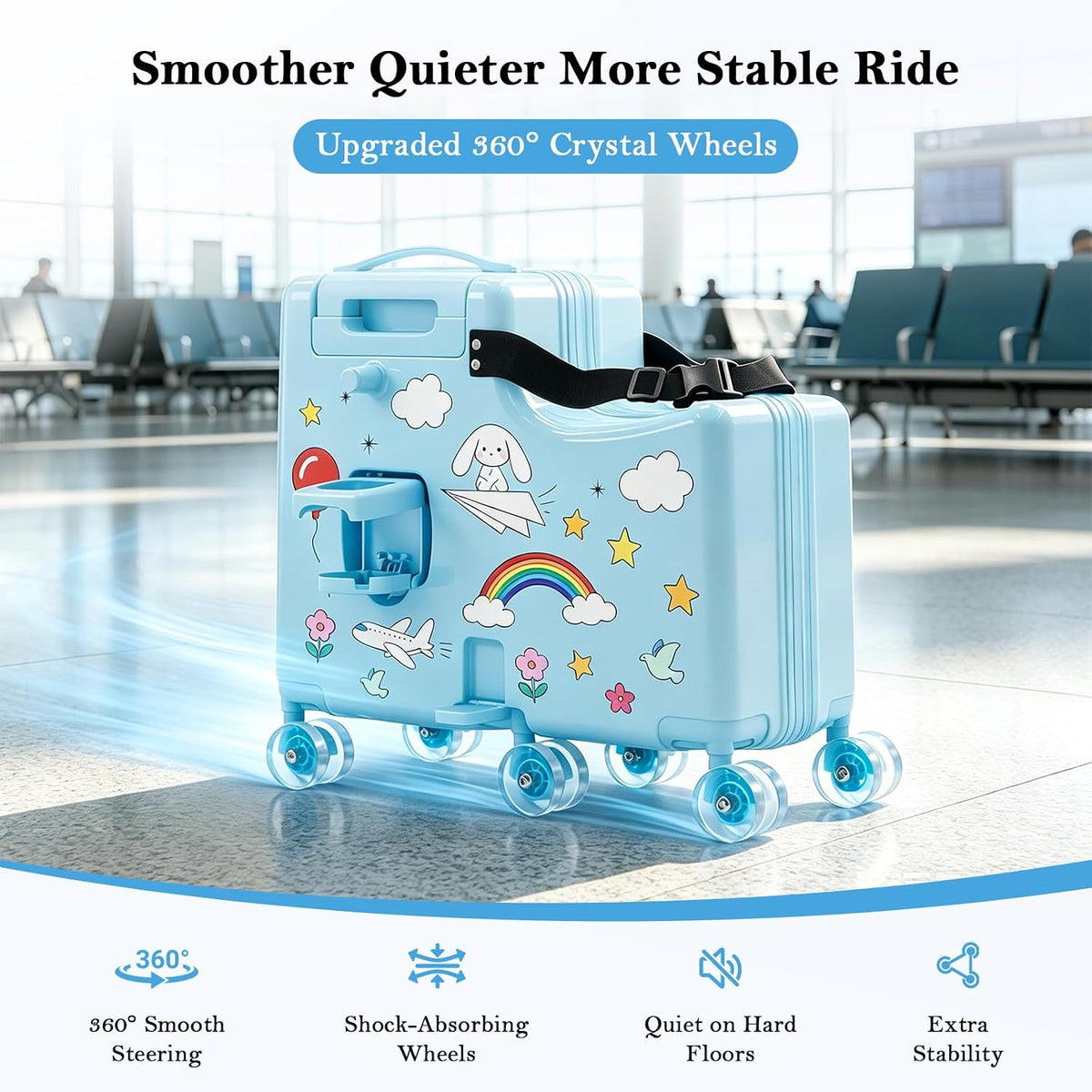 Kids Ride-On Suitcase with Spinner Wheels | Carry on Luggage encalife