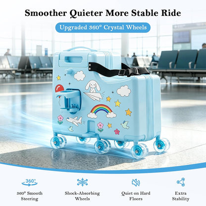 Kids Ride-On Suitcase with Spinner Wheels | Carry on Luggage encalife