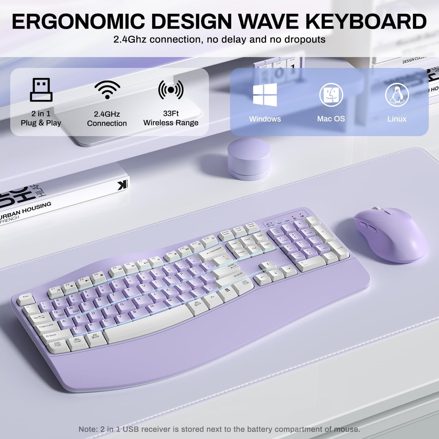 Ergonomic Wireless Keyboard and Mouse Combo encalife