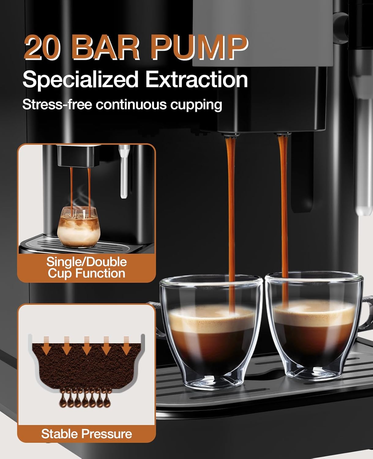 20 Bar Automatic Espresso Machine with Grinder &amp; Frother encalife