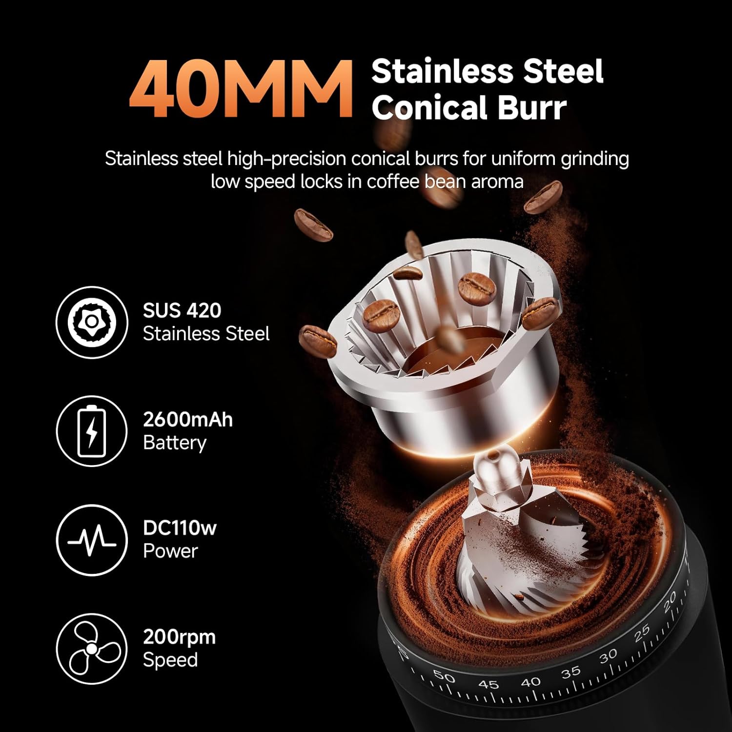 Cordless Burr Coffee Grinder – 60 Settings encalife