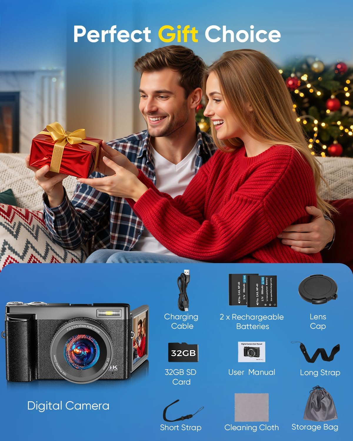 4K 64MP WiFi Vlogging Camera with Flip Screen encalife