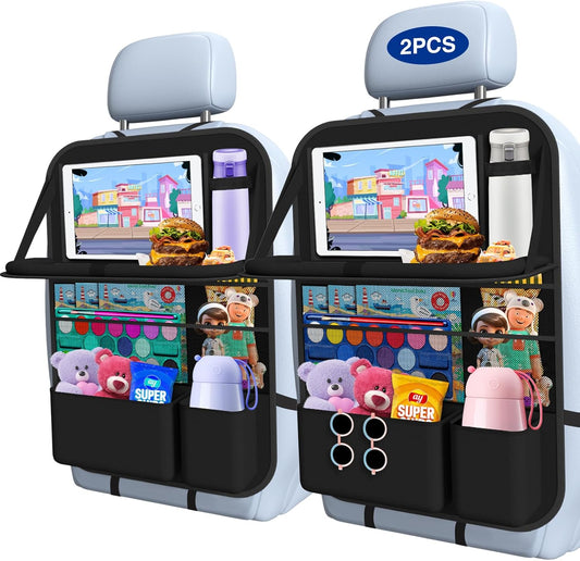 Foldable tray car backseat organizer with tablet holder